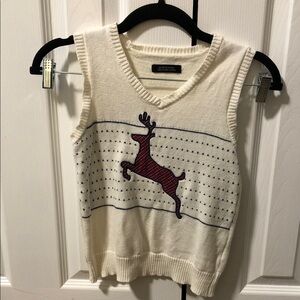 Cream Sweater Vest with Reindeer Design, Size 5T
